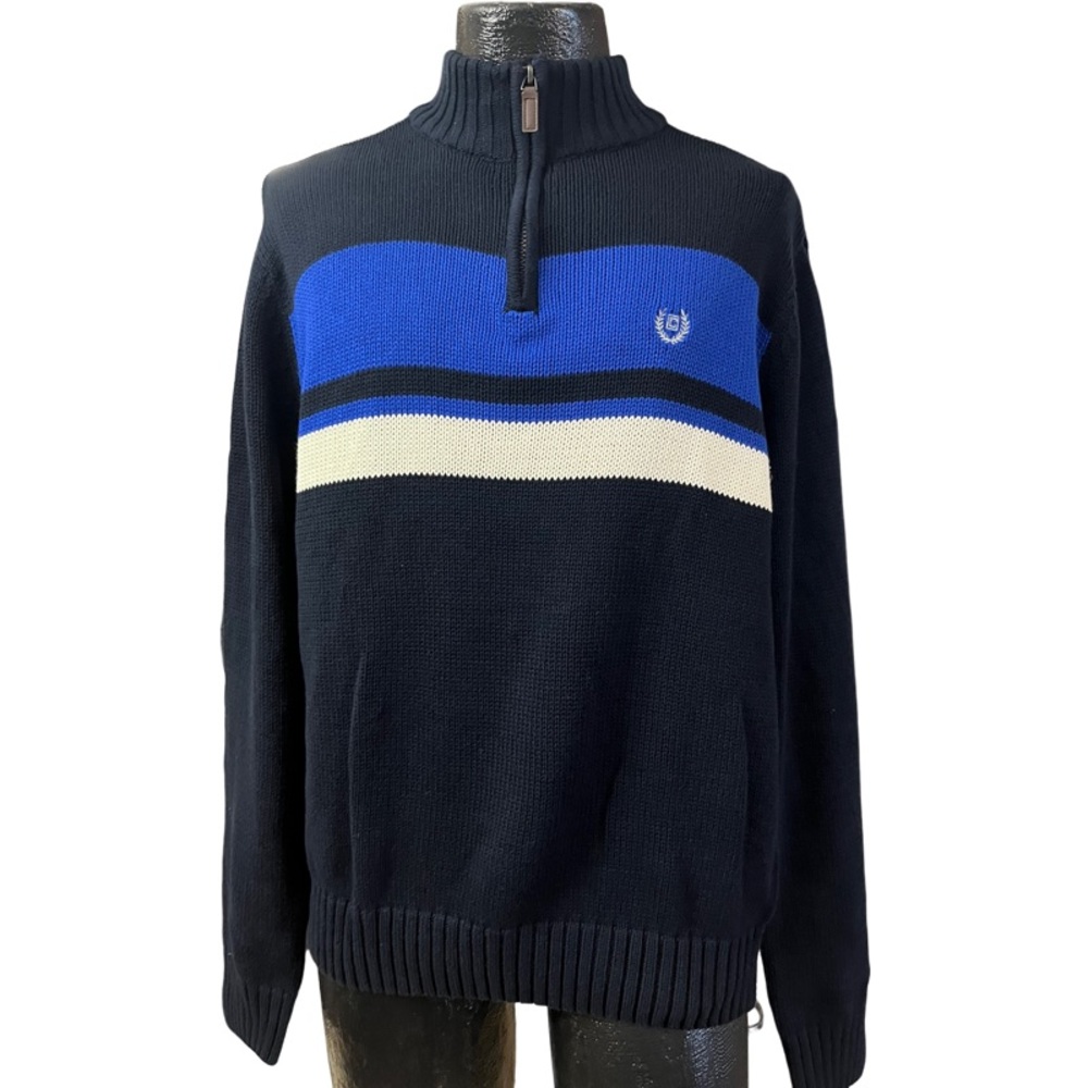 Chaps Cotton Sweater, navy blue white stripe